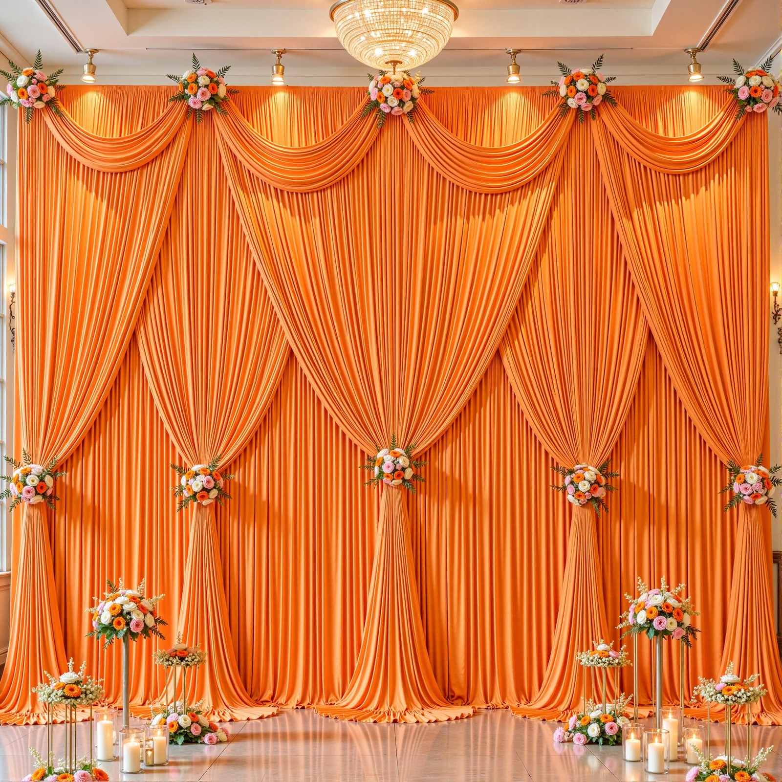 10 Panles Orange Backdrop Curtains – Wrinkle W4′ x H10′(10 panels),