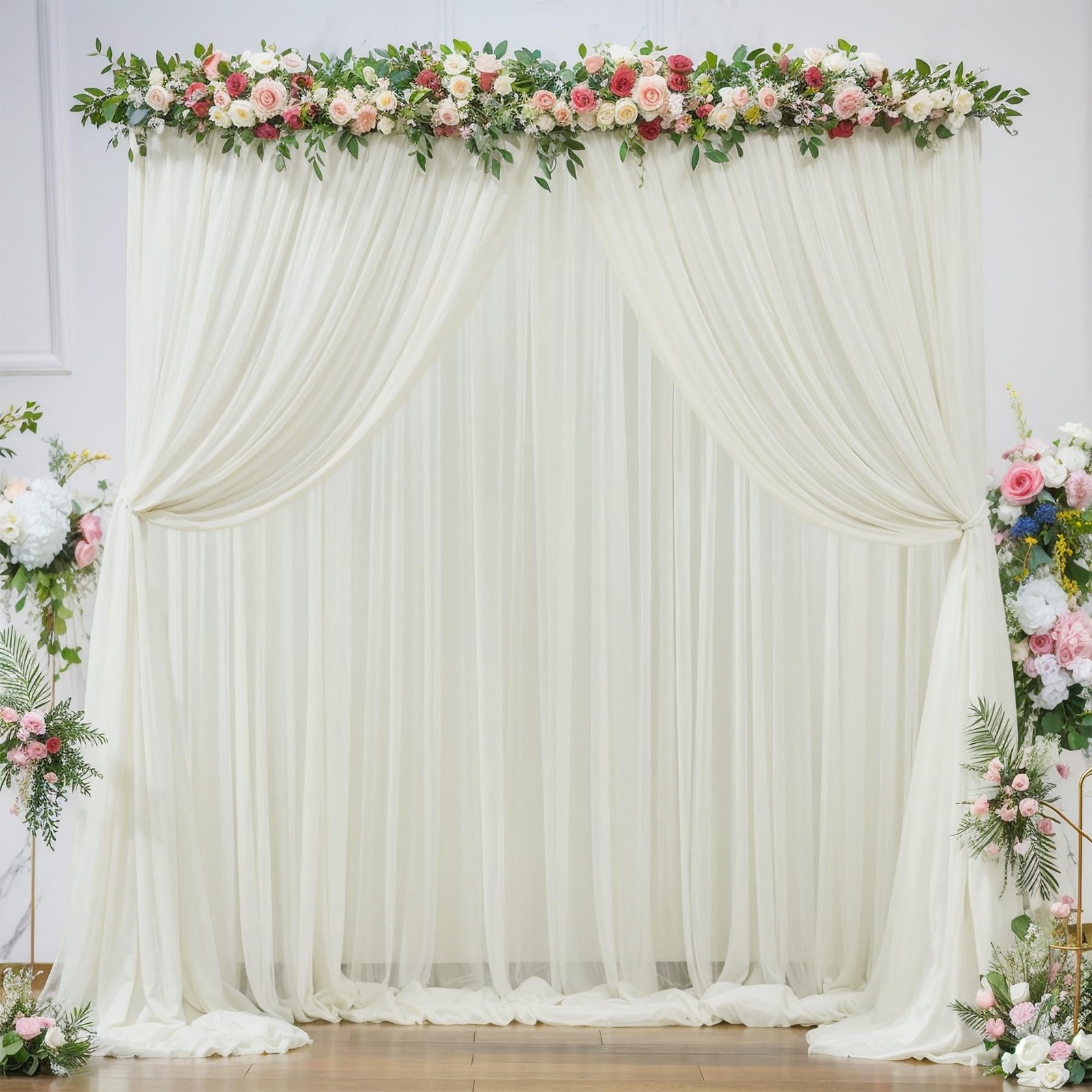 20ft X 10ft Ivory Tulle Backdrop Curtain for Parites, Sheer Backdrop Curtains…