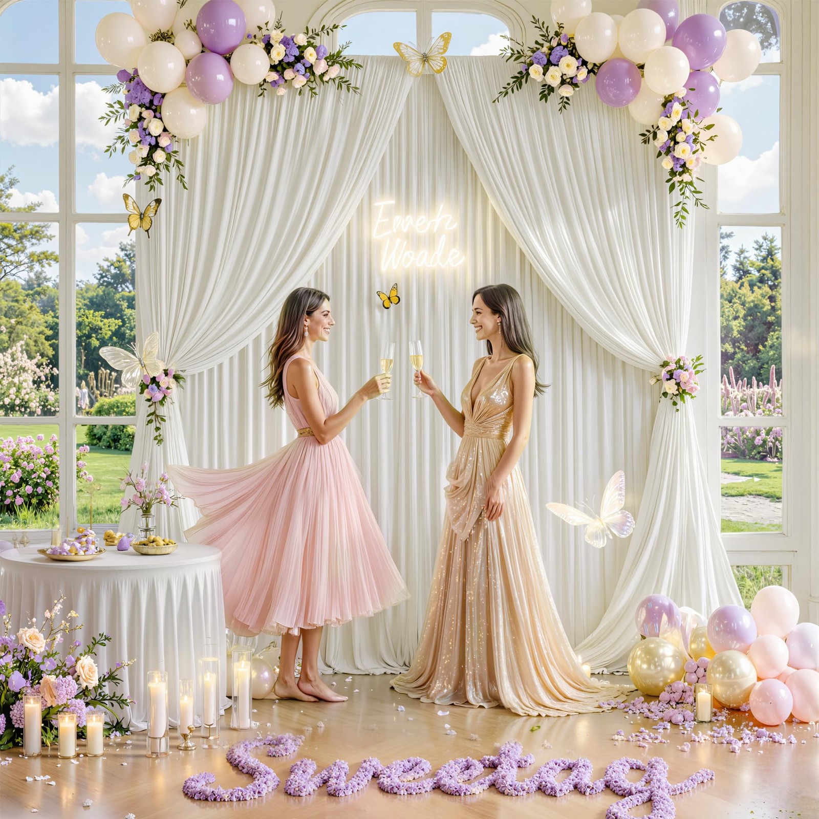 20 ft x 10 ft Free Ivory Backdrop Curtain for Wedding Parties, Polyester Ivor…