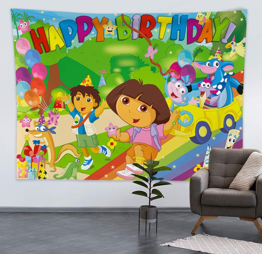 AONELAS 7x5ft Explorer Cartoon Theme Birthday Party Backdrop; Vinyl Material;…