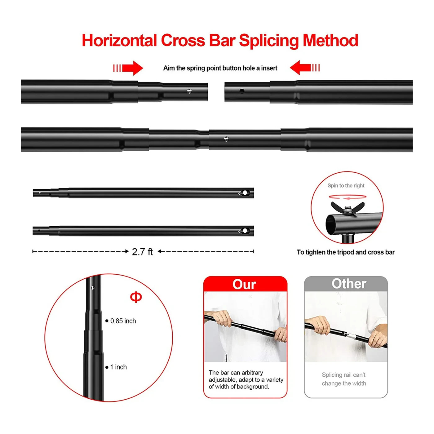 EMART EM-BS2630N 8.5x 10Ft Adjustable Background Stand for Photography Backdrops