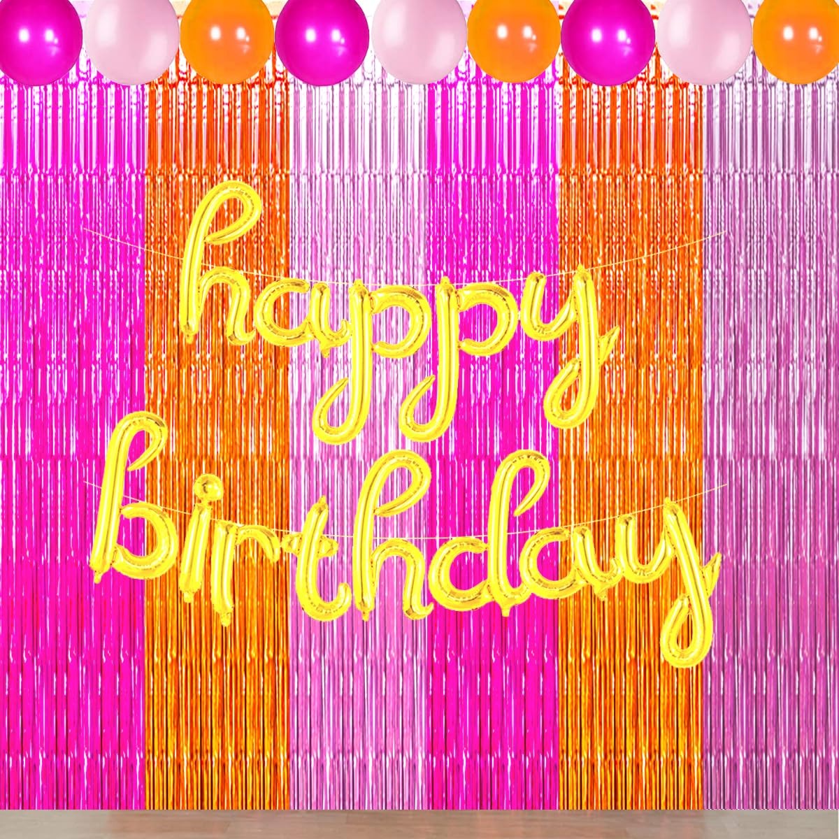 Pink Orange Party Decorations, Rose Red Orange Pink Foil Fringe Backdrop Curt…