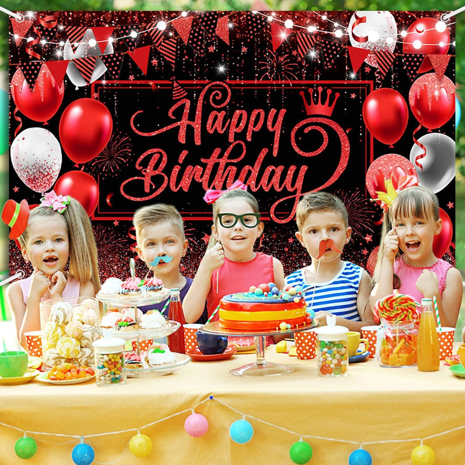 Happy Birthday Backdrop for Man Photography Background Red and Black