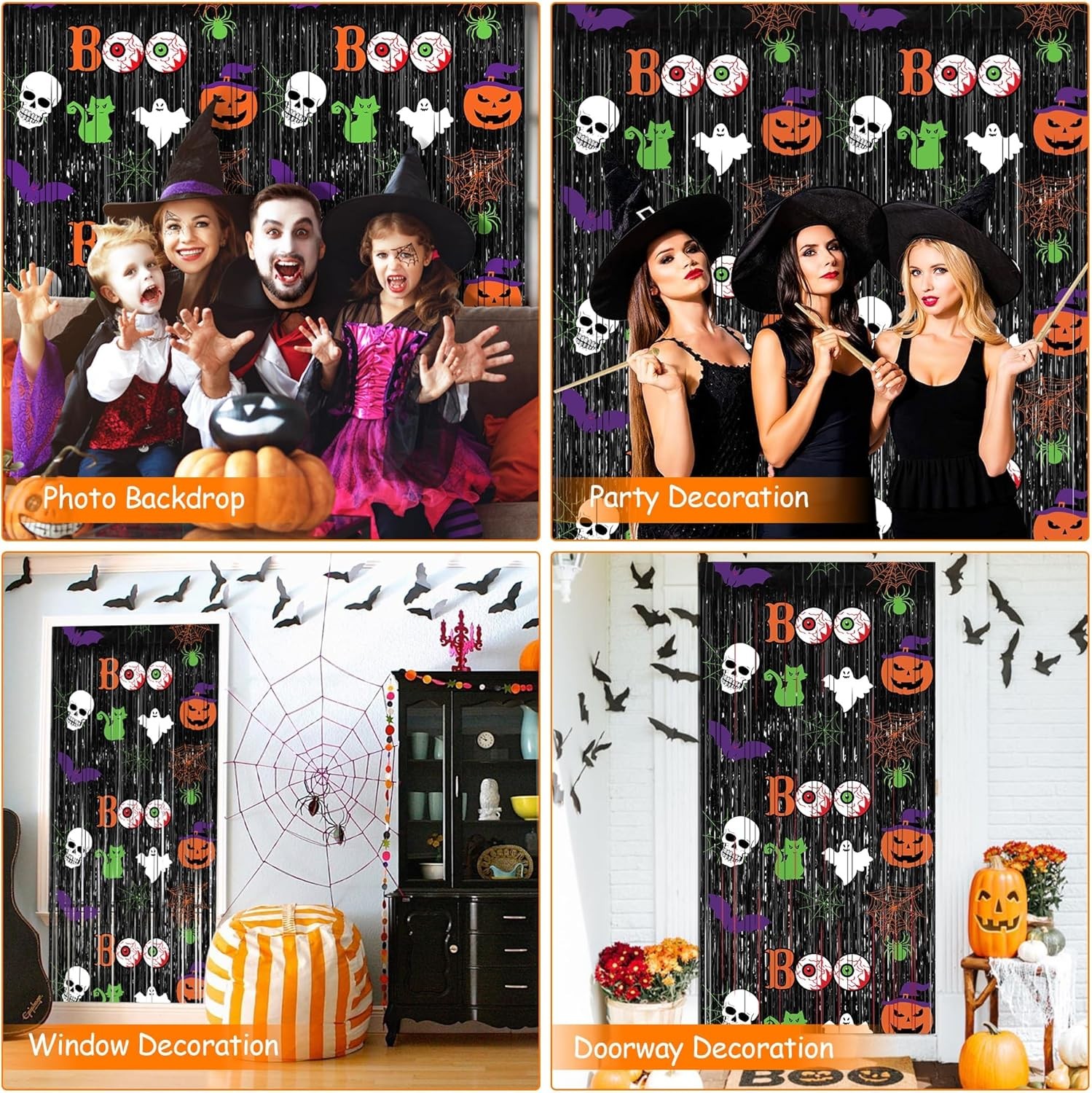 Halloween Party Decorations, 2 Pack Scary Black Foil Fringe…