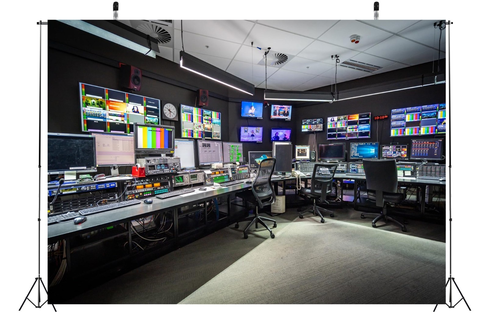Fabric News Studio Backdrop for Virtual Media, TV Show Background, YouTube Photo