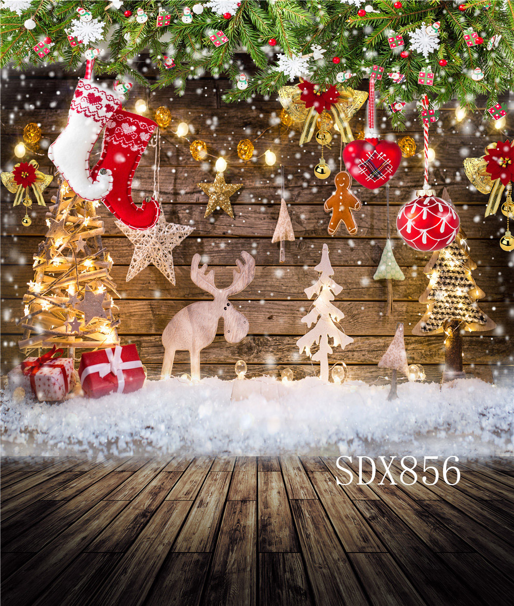 10X10FT 5X7FT XMAS Tree Fireplace Santa Wood Photo Background Vinyl Backdrop