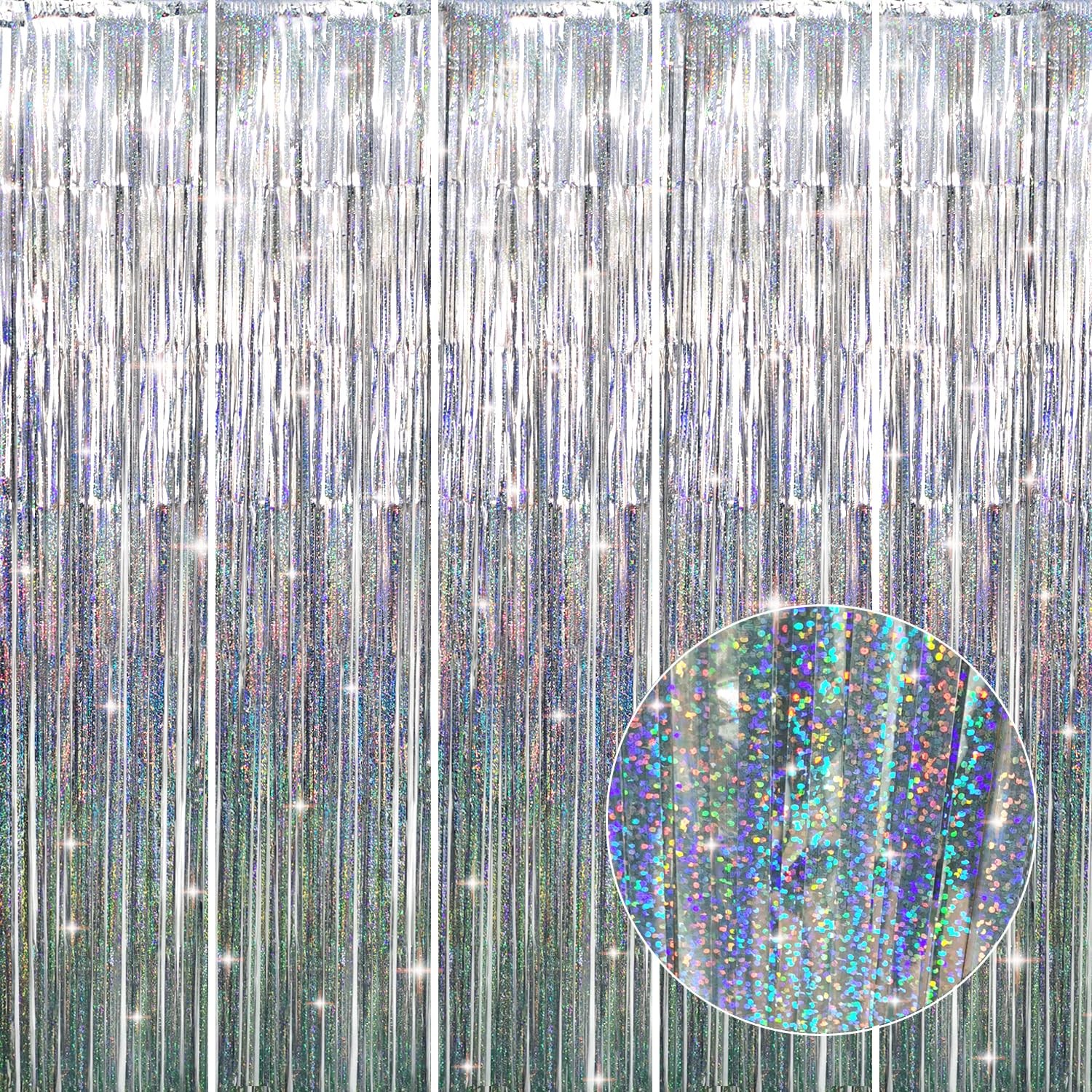 3.2 ft x 9.8 ft Metallic Tinsel Foil Fringe Curtains Party Photo Backdrop Par…