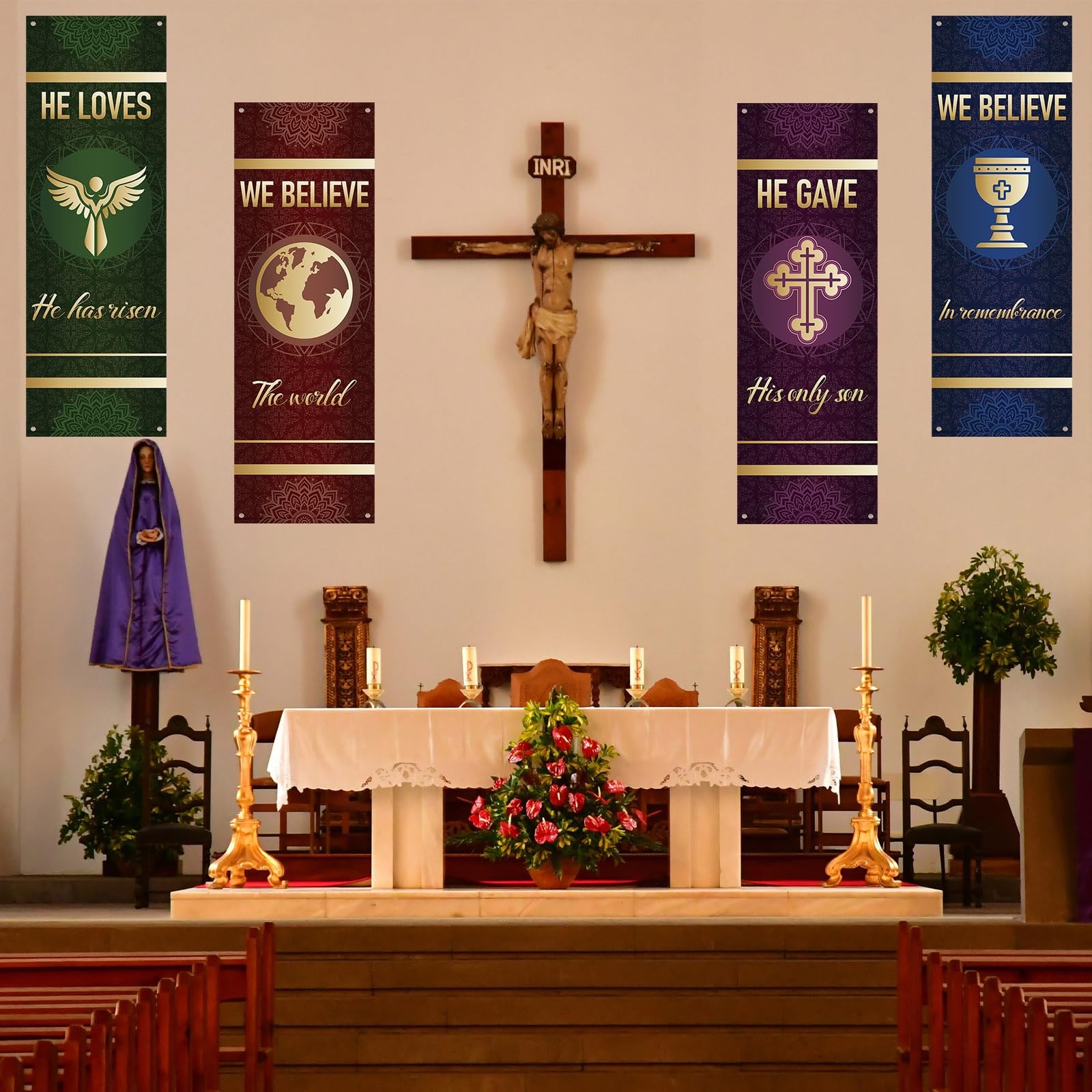 4Pcs Church Banners for Sanctuary Wall Welcome Inspirational Religious Banner…