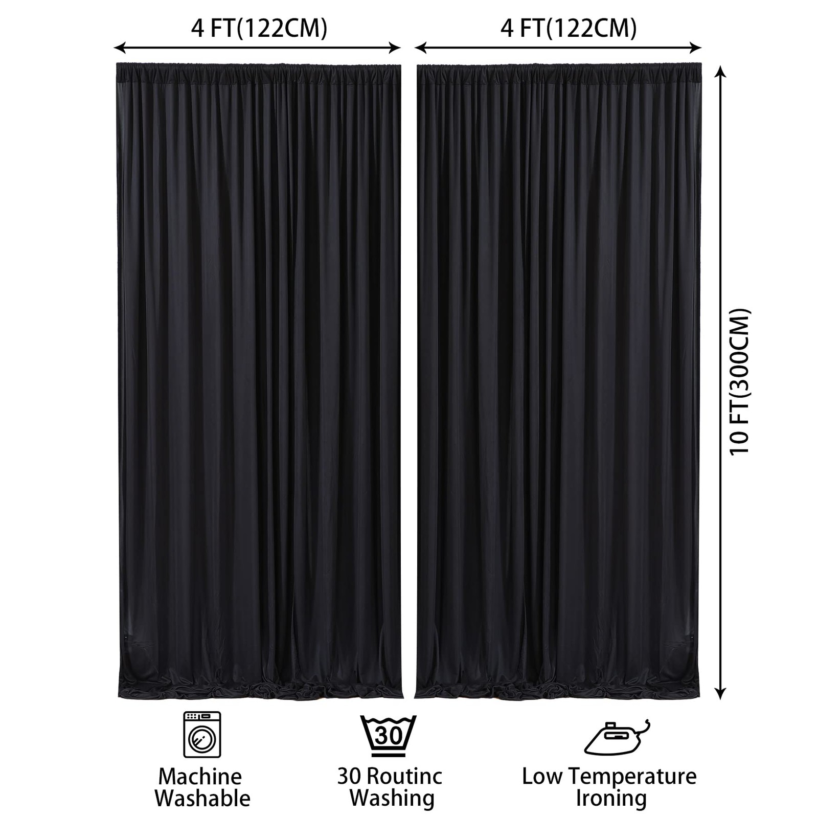 8x10FT Black Backdrop Curtains Wrinkle Free Polyester Photography 2 Panels