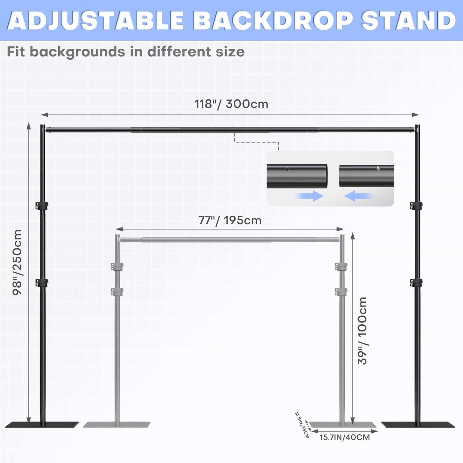 8X10Ft Pipe and Drape Backdrop Upgrade Adjustable Photo Background Backdrop Stan