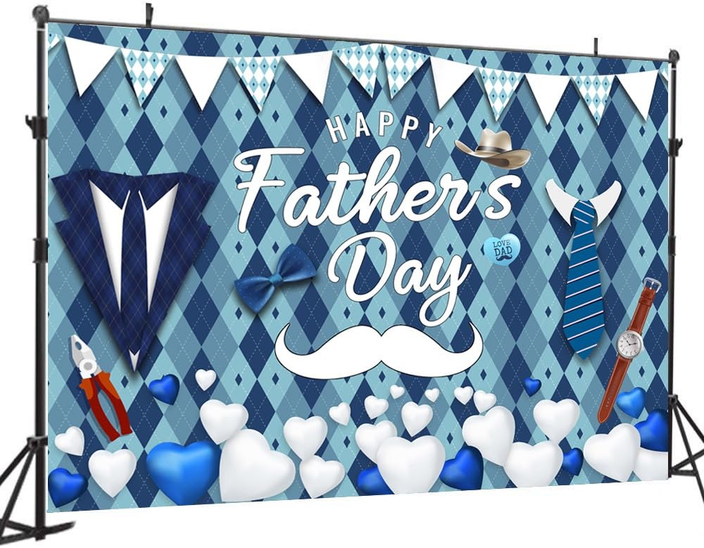 10X8FT Father’s Day Backdrop Blue Plaid Happy Father’s Day Photography Backgr…