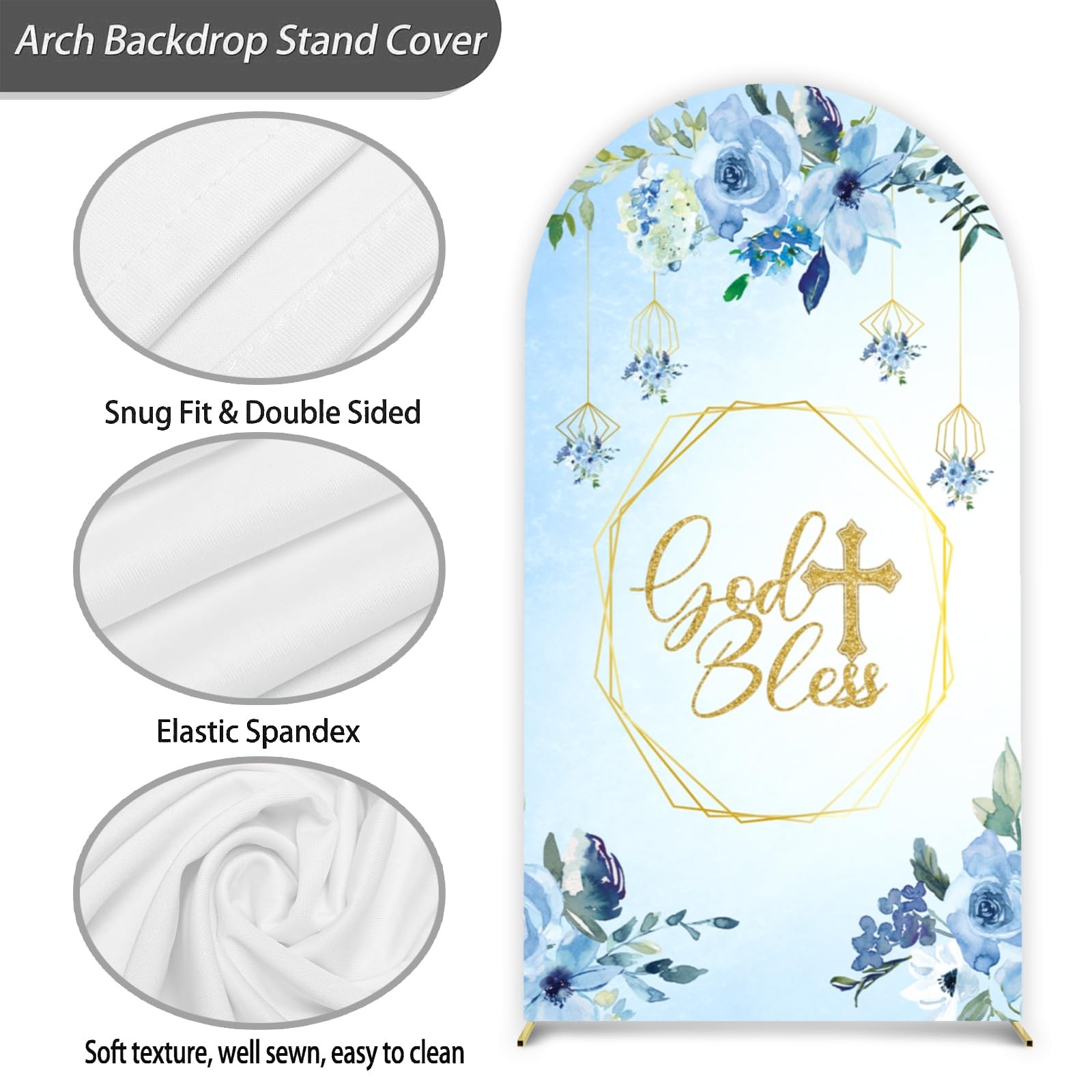Baptism Arch Backdrop 7.2FT Double Sided God Bless Cover – Party Decoration