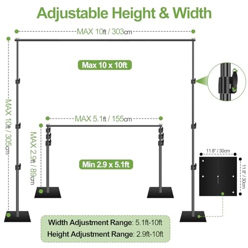 Heavy Duty Backdrop Stand Adjustable Photo Background Stand Support 10x10ft
