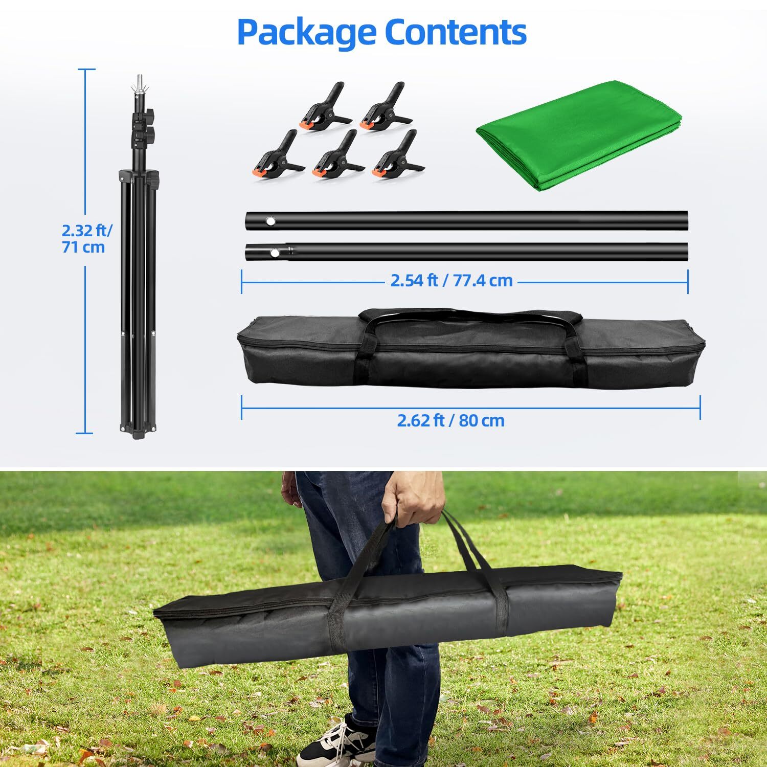 5×6.5 ft Green Screen Backdrop Stand Kit Portable Greenscreen for Streaming