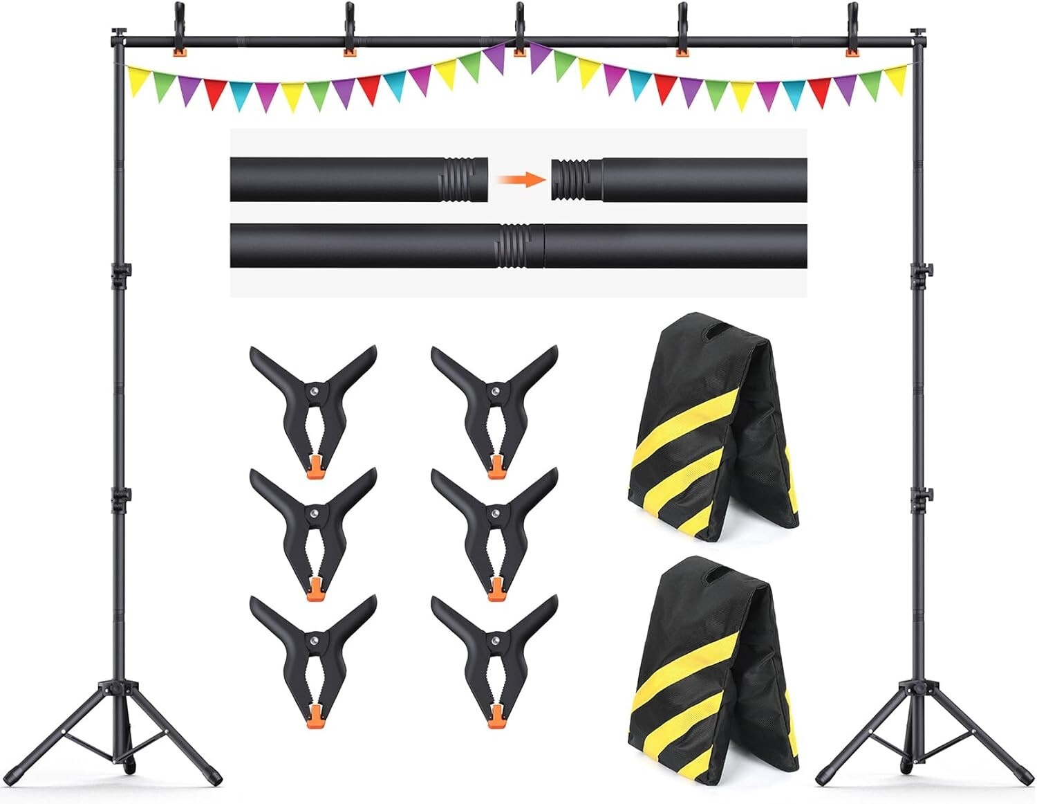 10×7.5Ft Adjustable Heavy-Duty Backdrop Stand Kit with Clamps for Photographers