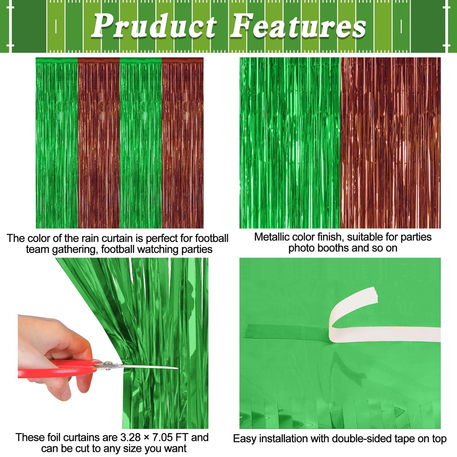 2 Pack Football Party Decorations, 3.28 FT x 7.05 2 PCS, Brown Green