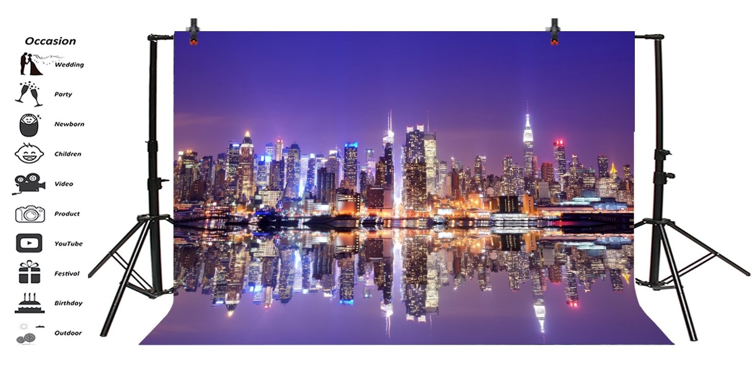 5X3Ft New York City Night View Photo Backdrop American City Landscape Famous Lan