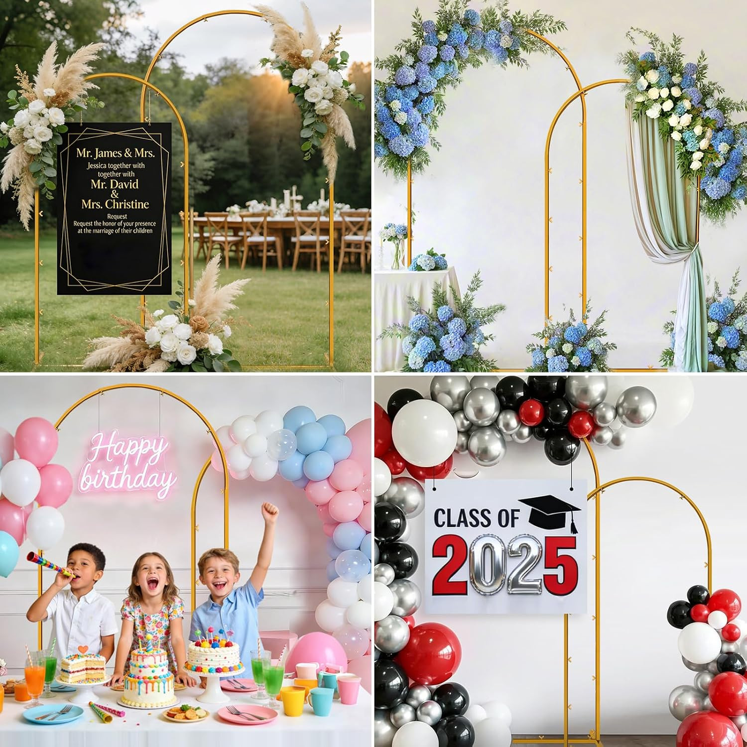 Metal Arch Backdrop Stand, 7.2FT+6FT Wedding Arches Frame, Gold Wedding Arch Bac