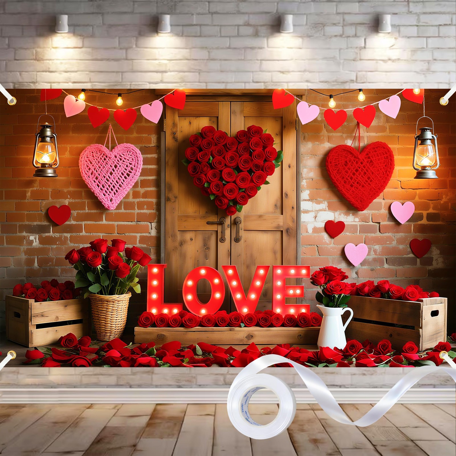 6×4 Feet Valentine’s Day Backdrop Photography Polyester Photo Rustic Wood