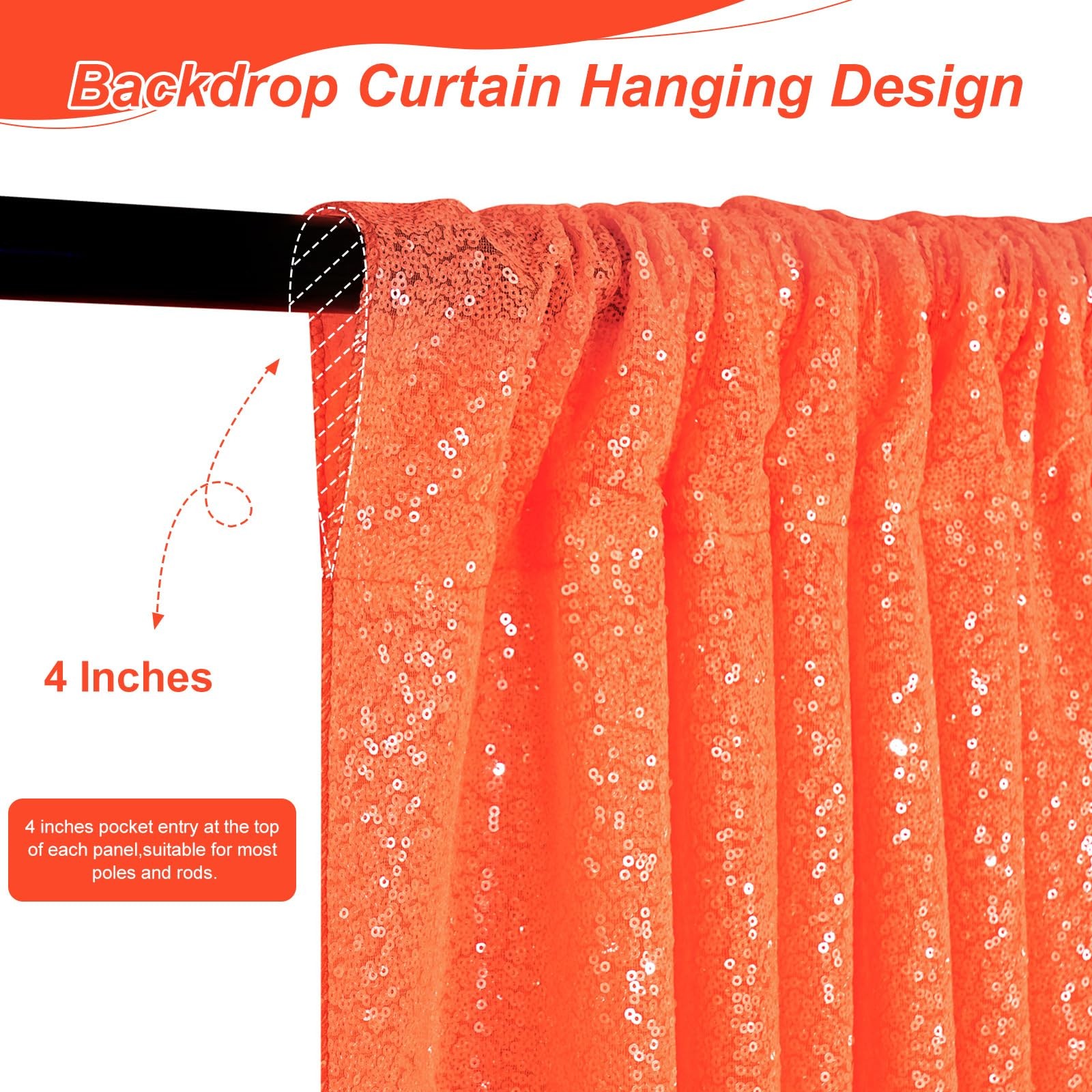 Orange Glitter Shimmer Sequin Halloween Party Photo Backdrop 2×8 Ft 4 PCS