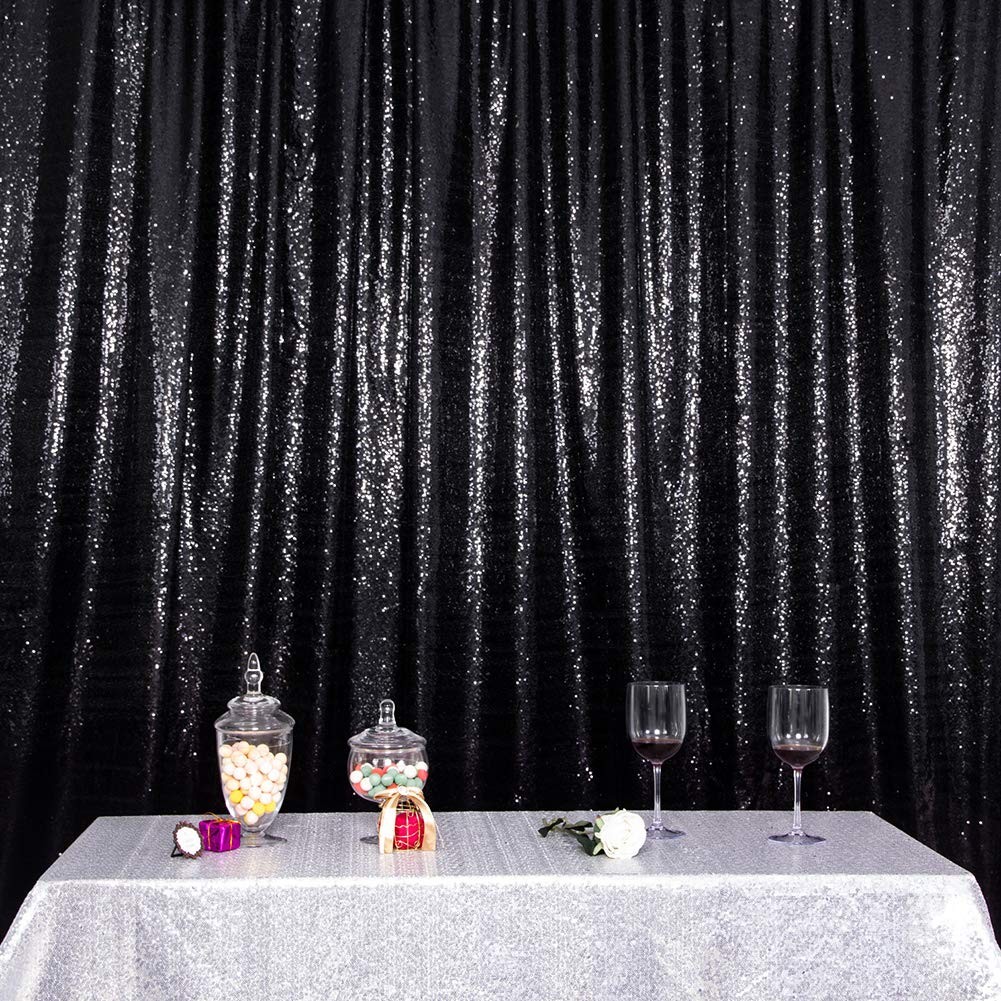 6x8ft Black Sequin Backdrop, High Density Non-Transparent Glitter Curtain for…