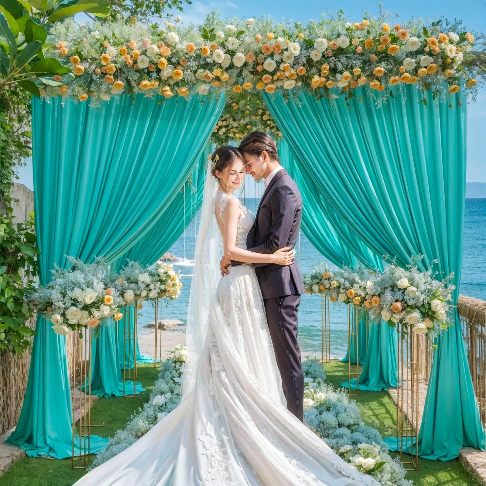 10×10 FT Turquoise Backdrop Curtain Wrinkle Free Drapes 5×10 FT 2 Panels