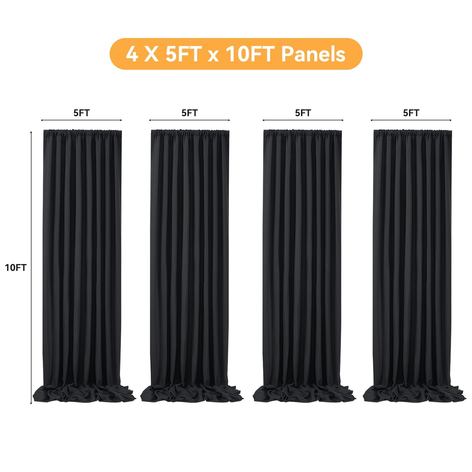Black Backdrop Curtains Party Polyester Photography Drapes 20x10FT 4 Panels