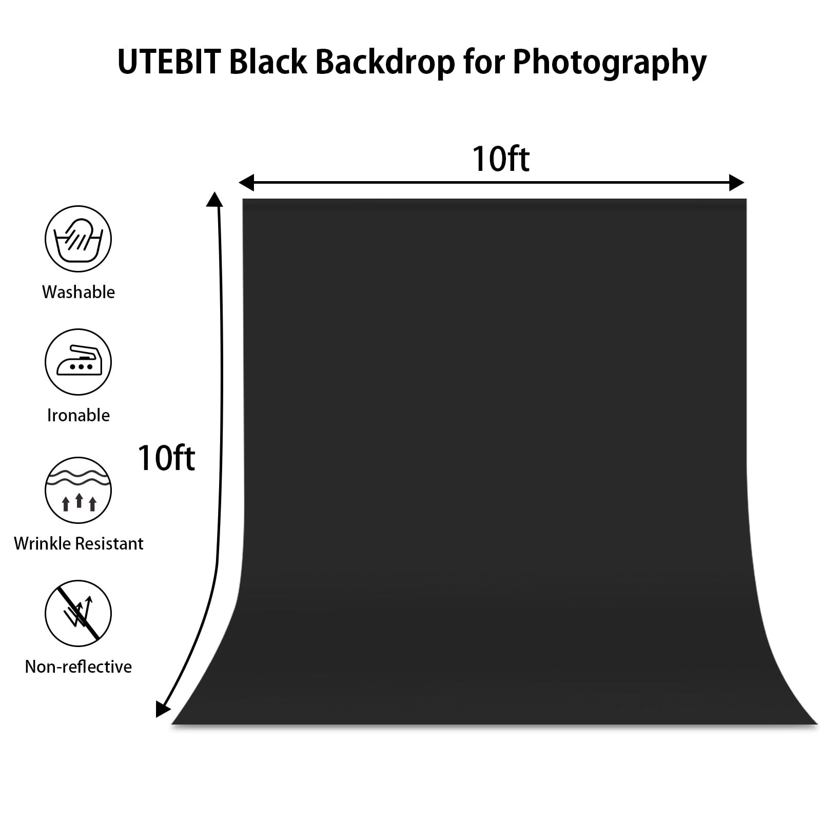 10x10FT Black Background, UTEBIT Black Backdrop for Photography, Polyester Photo