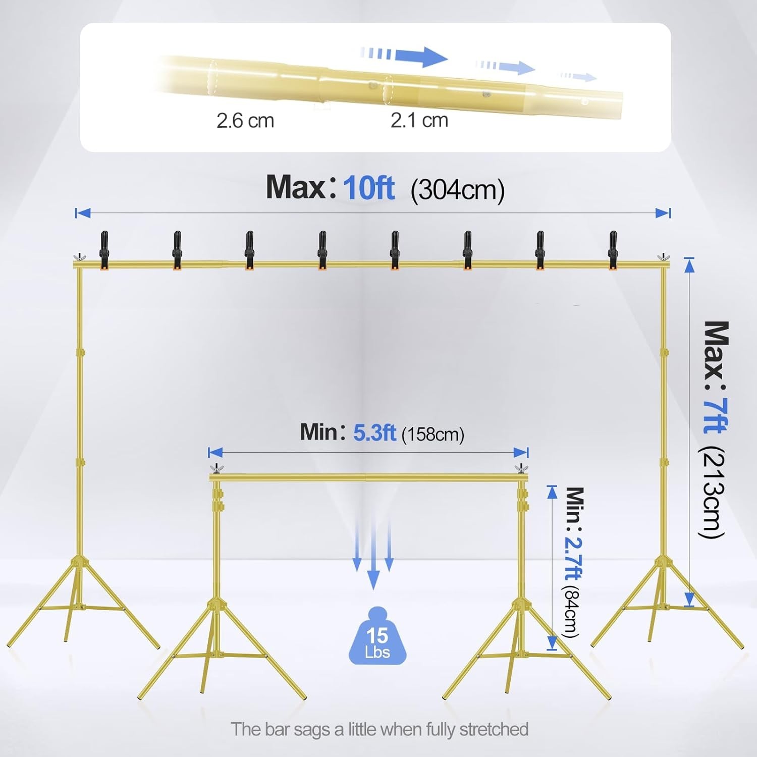 Sturdy 10x7ft Backdrop Stand with Crossbars & Sandbags for Events – Gold Finish