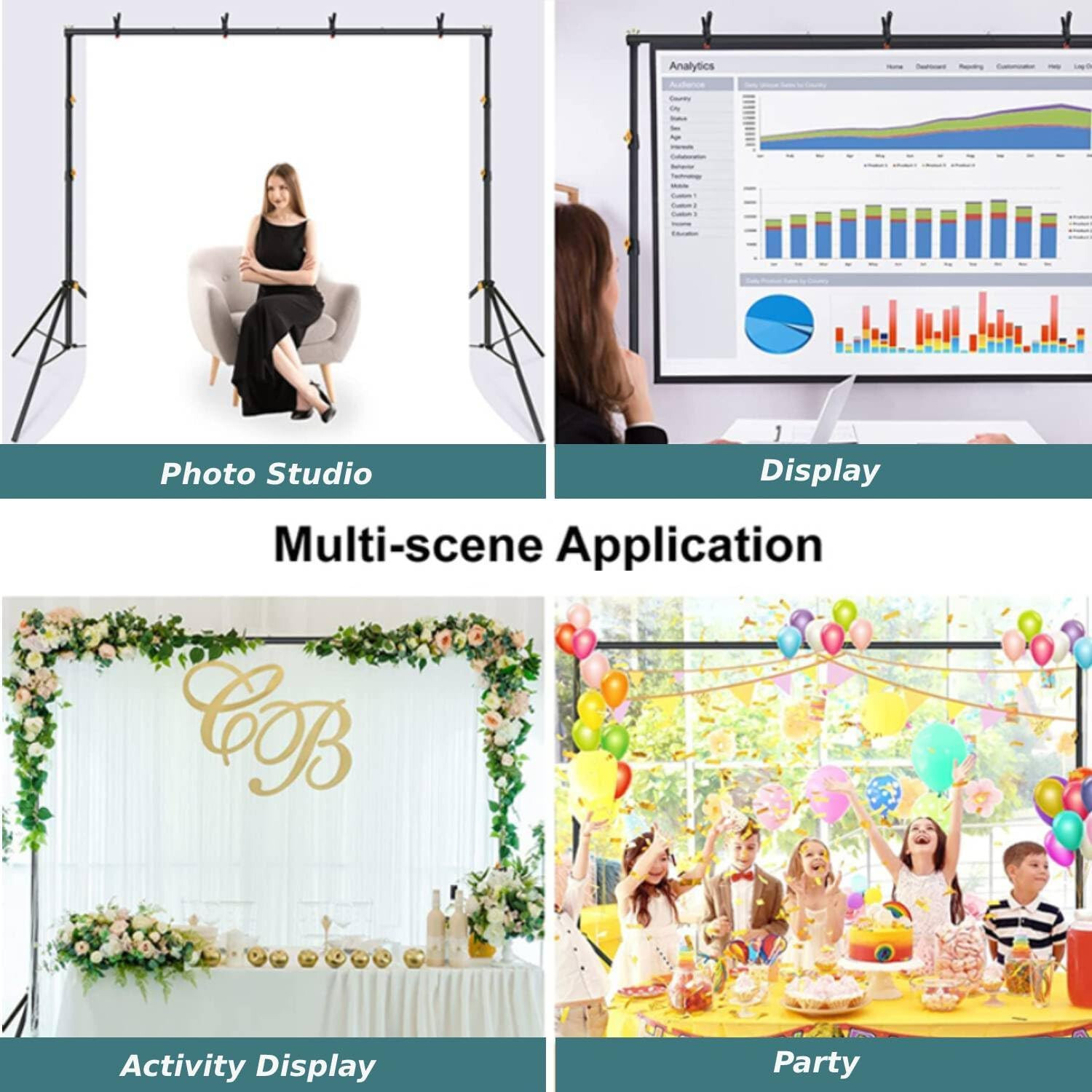 Adjustable Photo Backdrop Stand, 10x9ft(WxH), Aluminum Alloy, Black