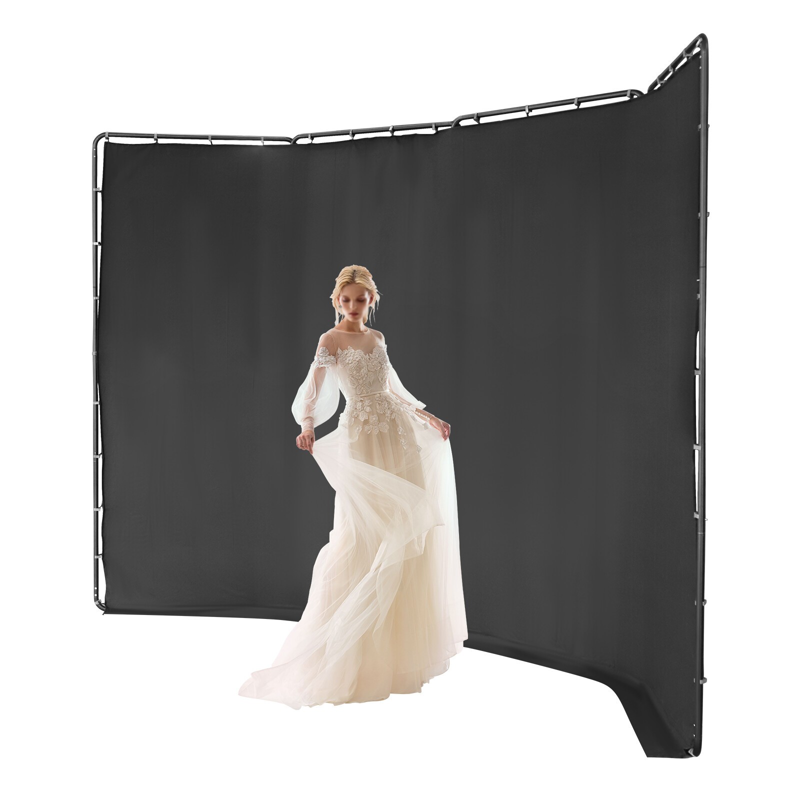 Backdrop Stand Floor Standing Photography Backdrop Stand w/Black Cloth 3.88*2.3m