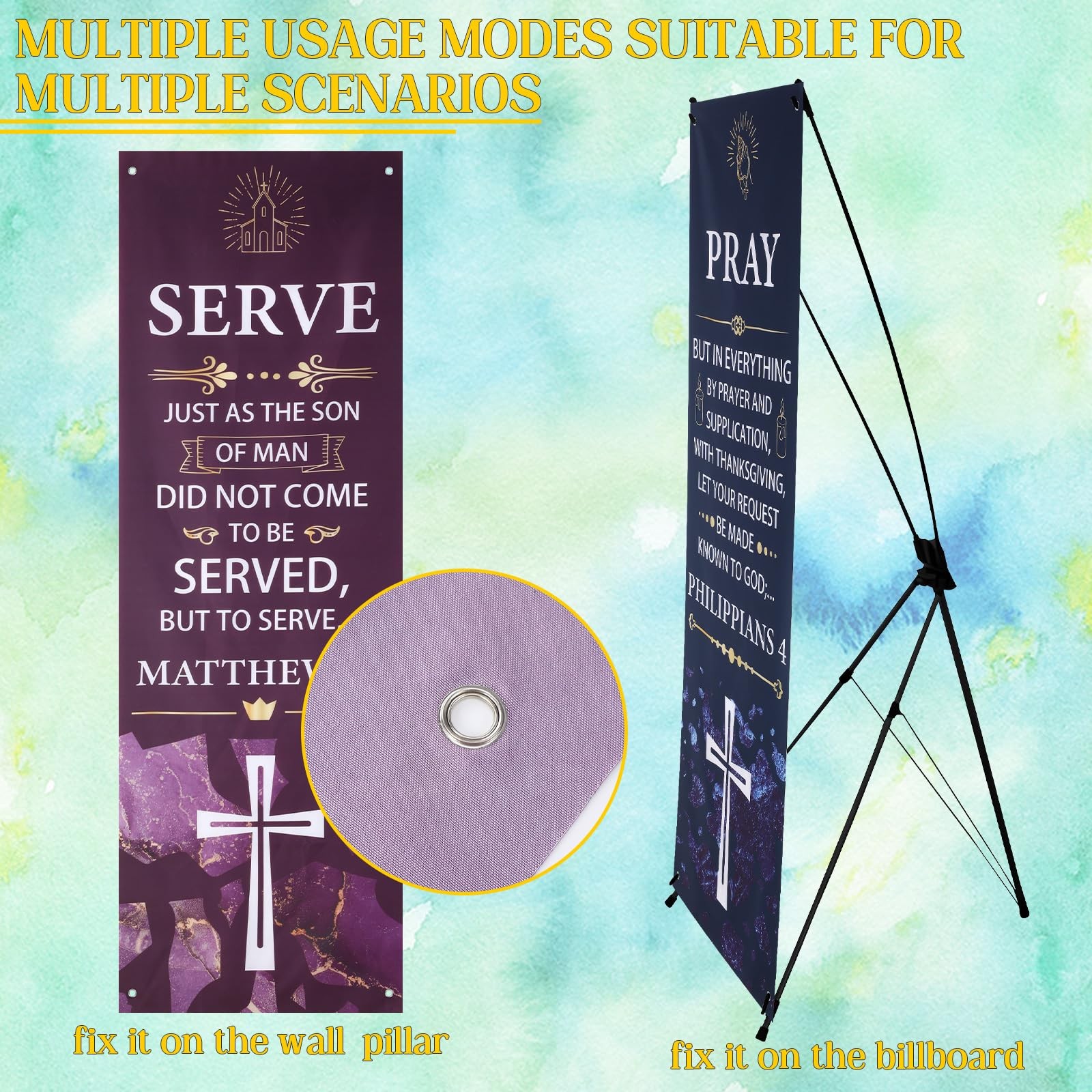 4 Pcs Church Banners with Scripture Oxford Cloth Church Banners for Sanctuary…