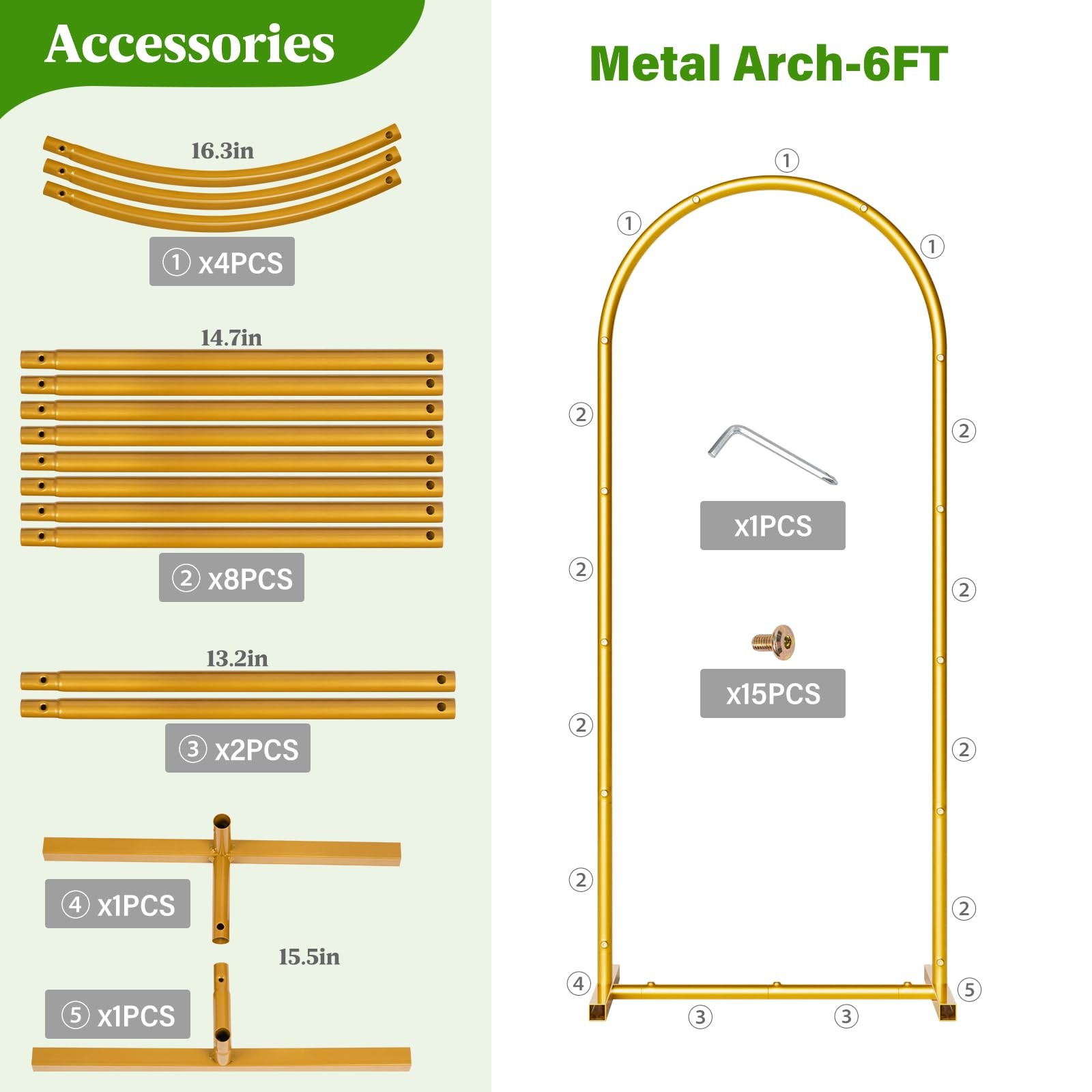 Metal Arch Backdrop Stand Wedding Arch Frame Set of 3 (7.2FT/6.6FT/6FT) Gold …