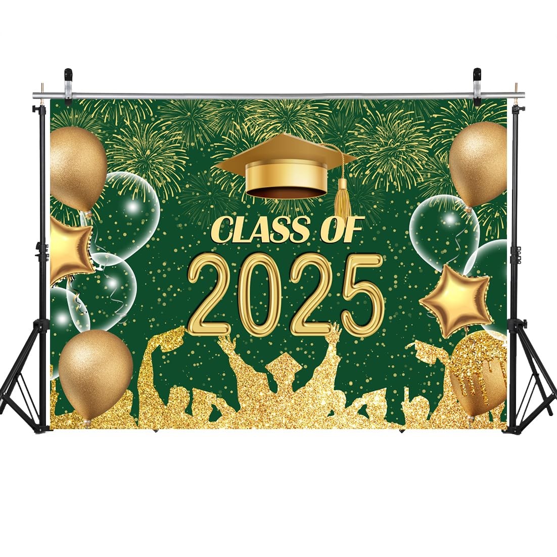 8x6ft Graduation Backdrop Green and Gold 2025 Graduation Party Backdrop for C…