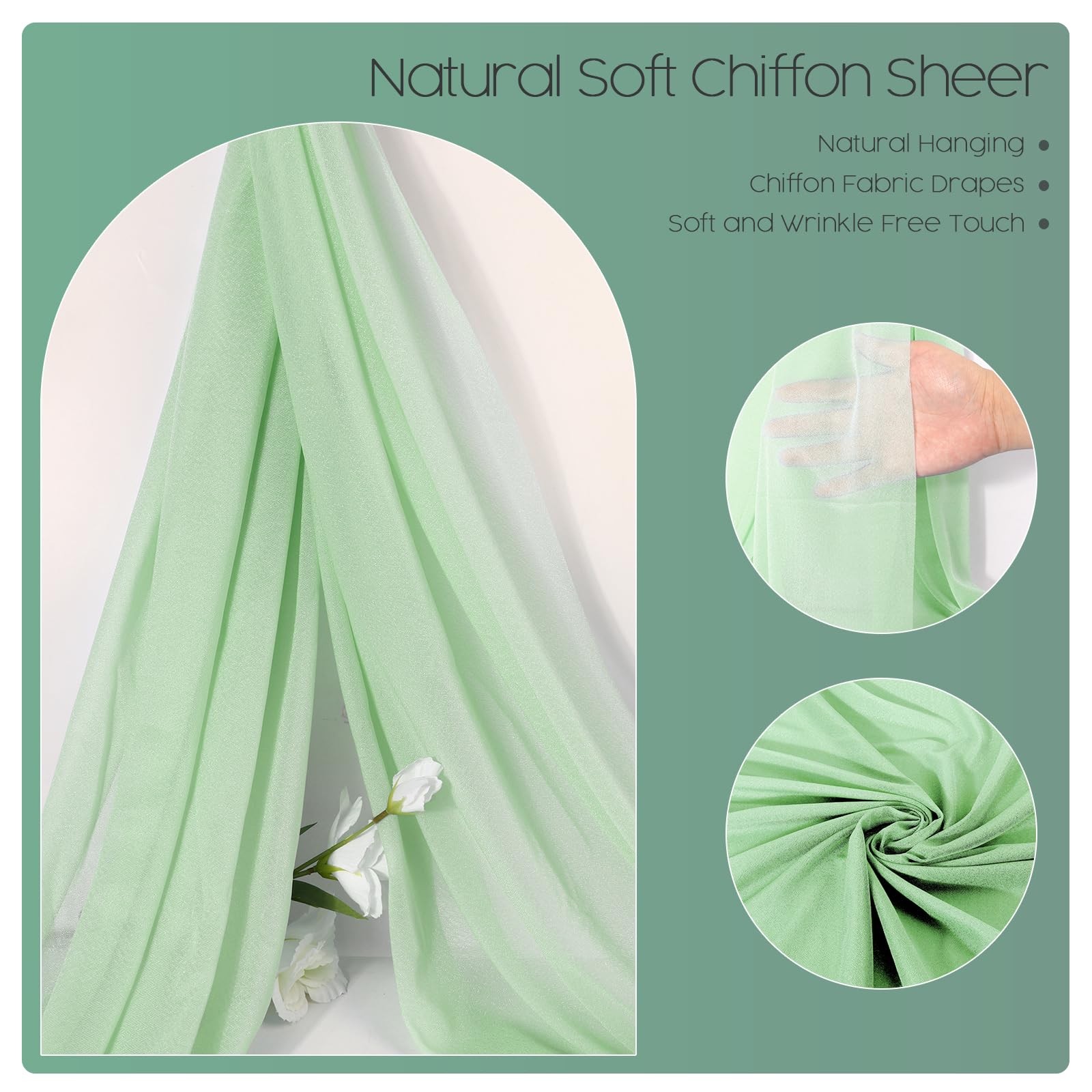 29×20 Ft Green Sheer Curtains Wedding Arch Draping Chiffon Fabric