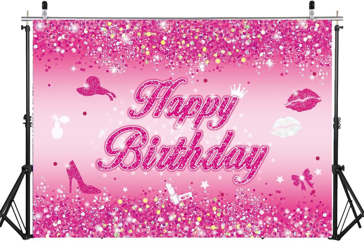 Pink Flash Birthday Backdrop 7X5Ft Hot Pink Shining Sequins Photography Backgrou