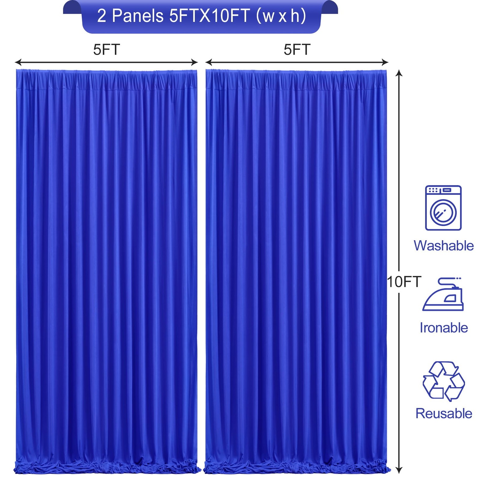 10 x 10ft Royal Blue Backdrop Curtains -Wrinkle Free Polyester Drapes for Bac…