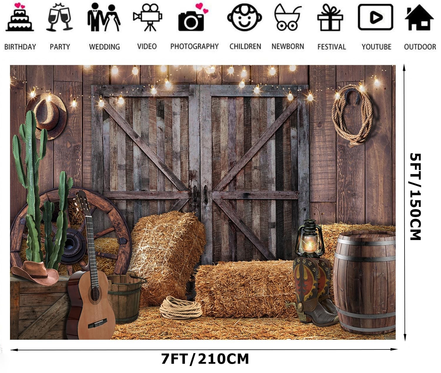 Alltten 7x5ft Western Cowboy Backdrop Party Decorations 7x5FT, Brown
