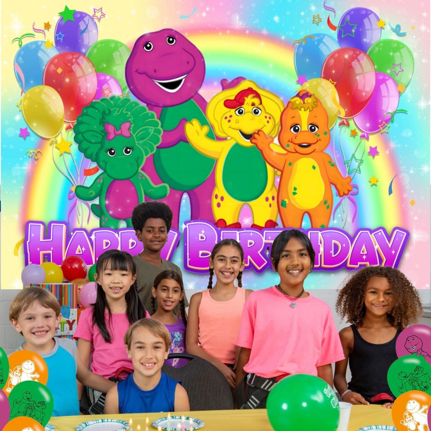 𝓑𝓪𝓻𝓷𝓮𝔂 Birthday Party Decoration, Photo Background 5 x 3 FT, 18 Pcs Bal…