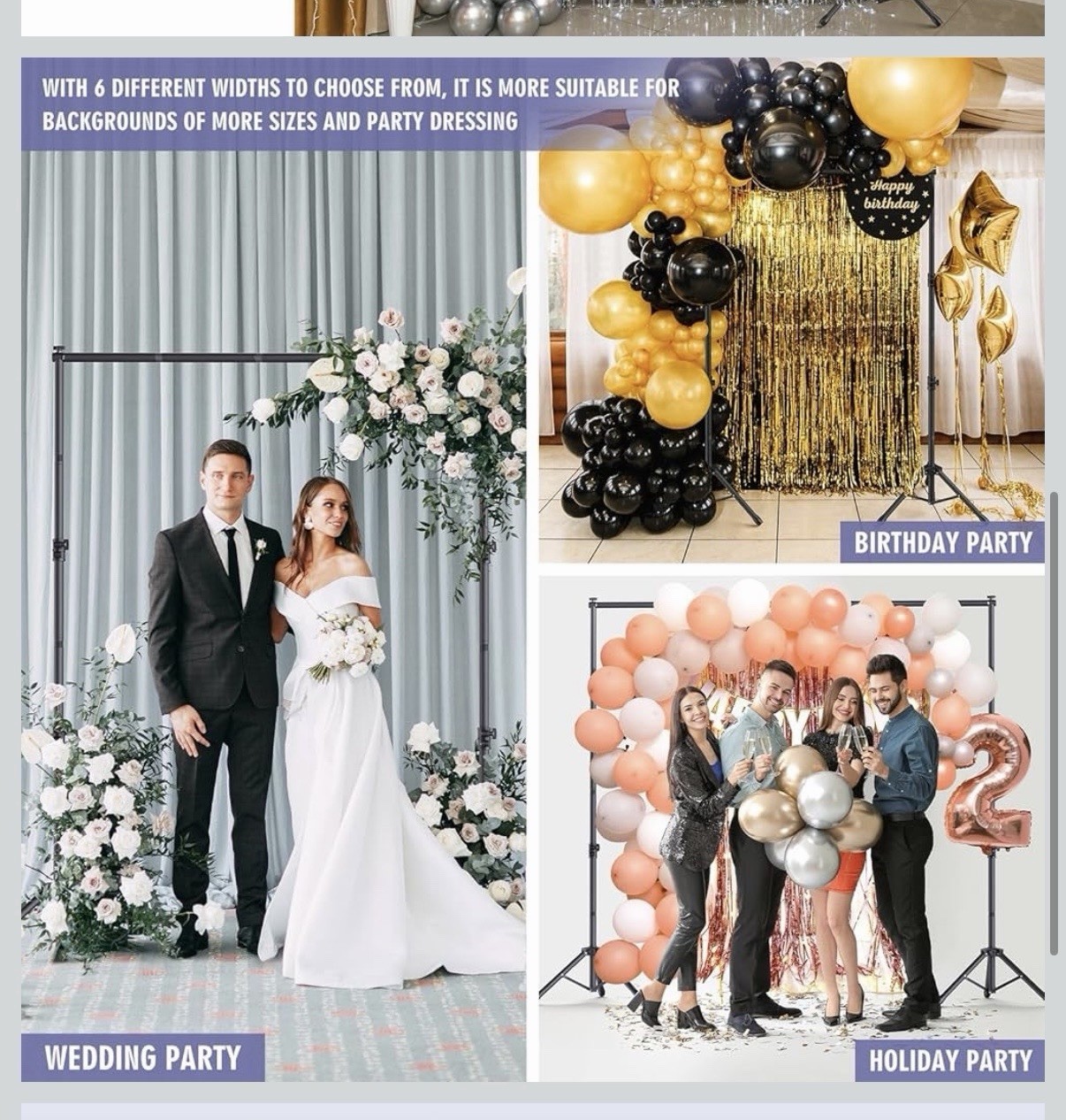 Backdrop Stand Kit, 6 Widths, 10×7.5ft Adjustable, balloons, curtains included
