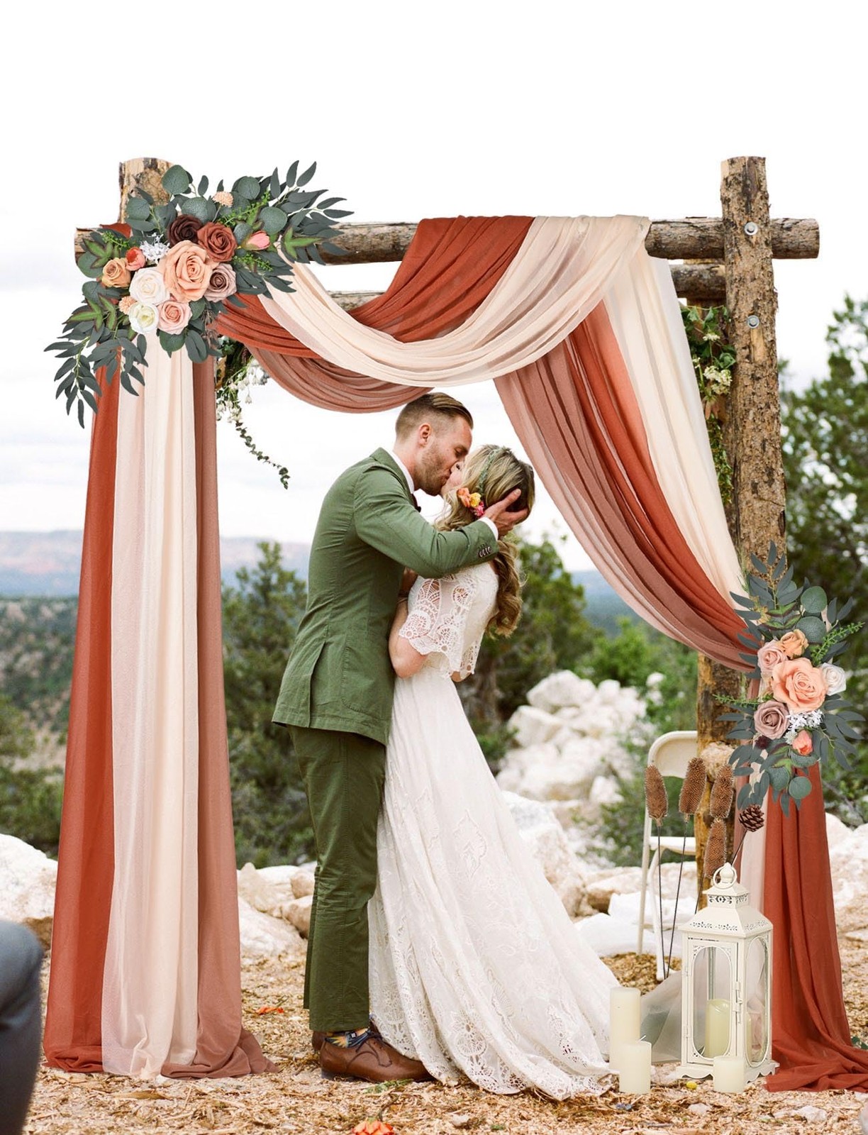 3 Panels Mixed Color Chiffon Wedding Arch Draping Terracotta Blush 30 In x 20 FT