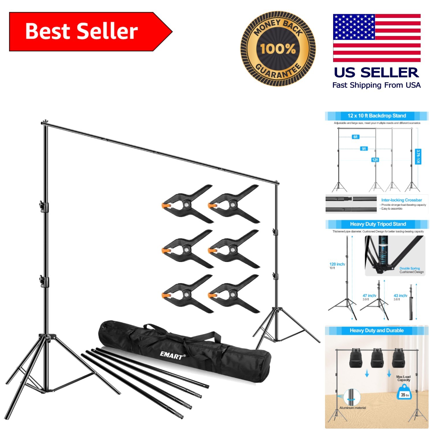 Heavy Duty Backdrop Stand 10x12ft with Portable Carry Bag for Ultimate Stability