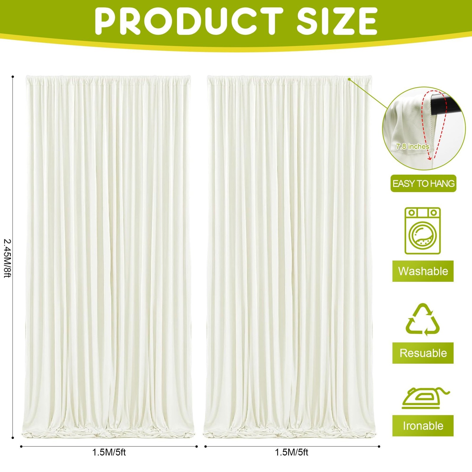 Ivory Backdrop Curtain for Wedding Parties 10x8FT Wedding Curtains Backdrop D…
