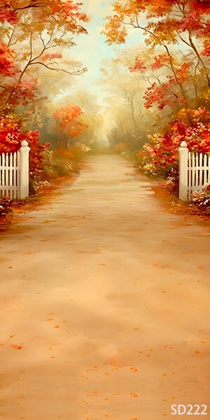 10’x20’CP Maple Tree path Fall Scene Microfiber Fabric background backdrop SD222