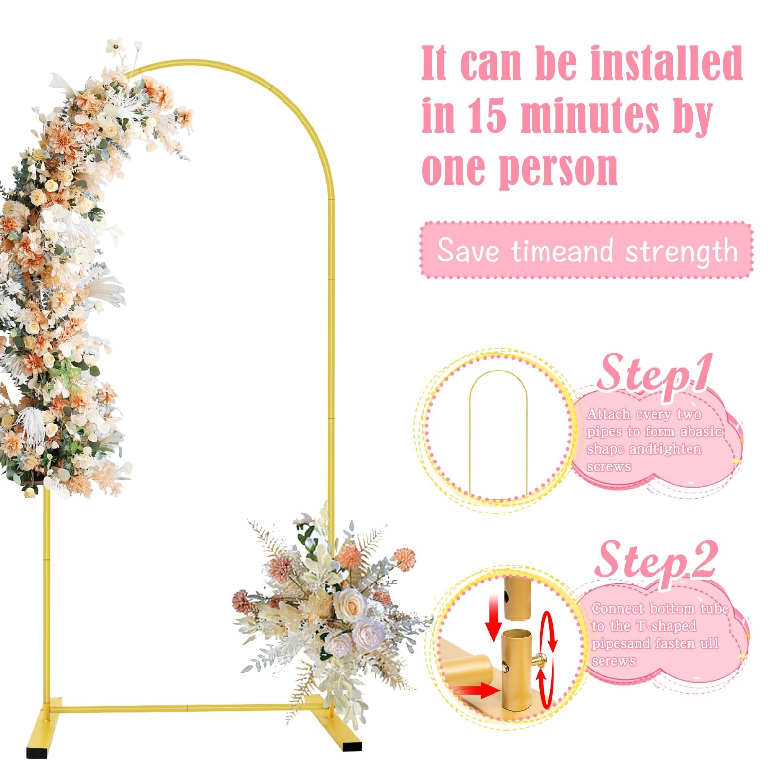 6 FT Metal Arch Backdrop Stand, Wedding Arch Frame for Parties, Birthday, Bab…