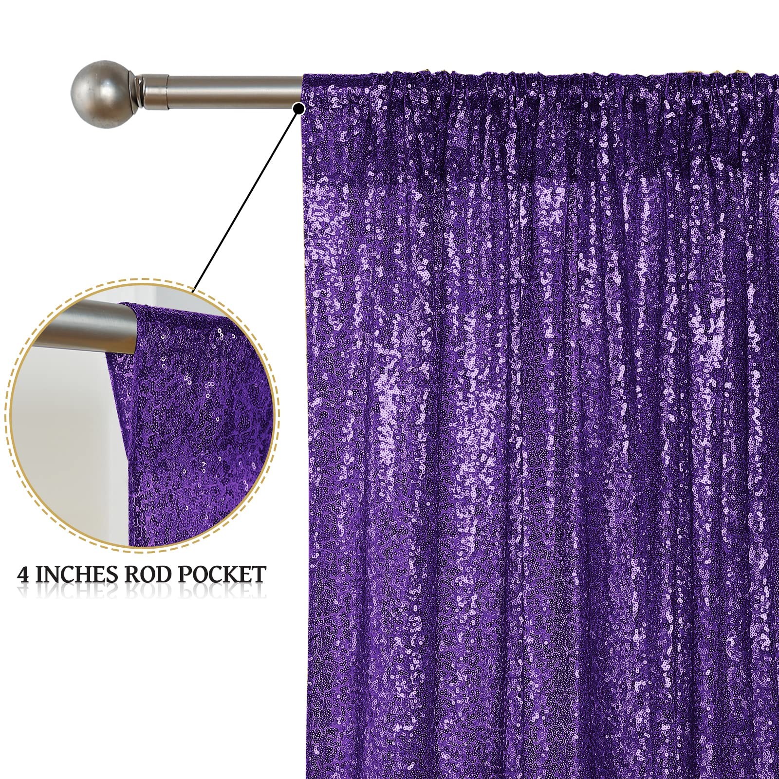 Sugargirl Purple Sequin Backdrop Curtain 4 Panels 2FTx8FT Glitter Purple
