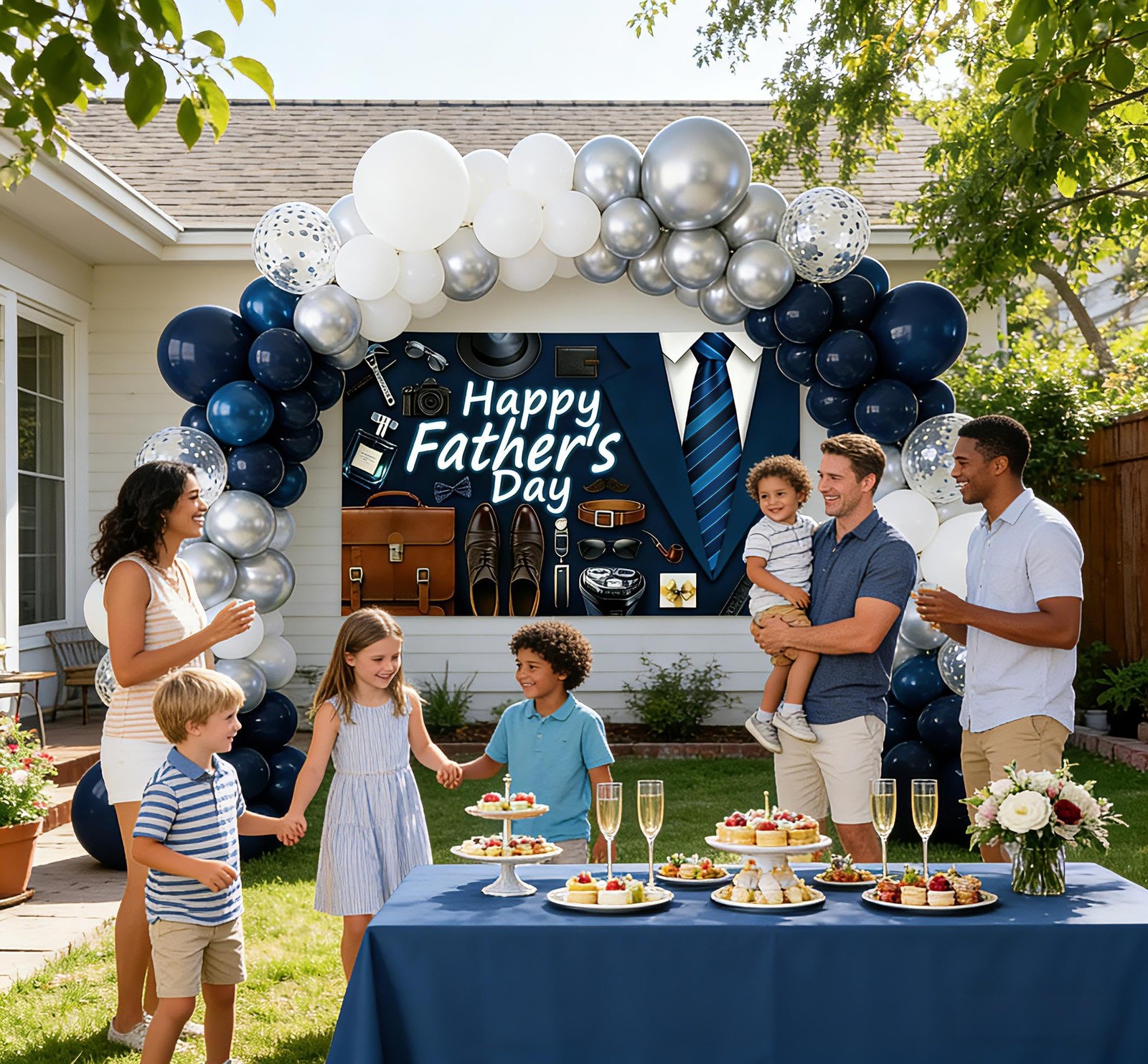 Father’s Day Decorations Party Kit 73x44in Happy Backdrop 60 Balloons