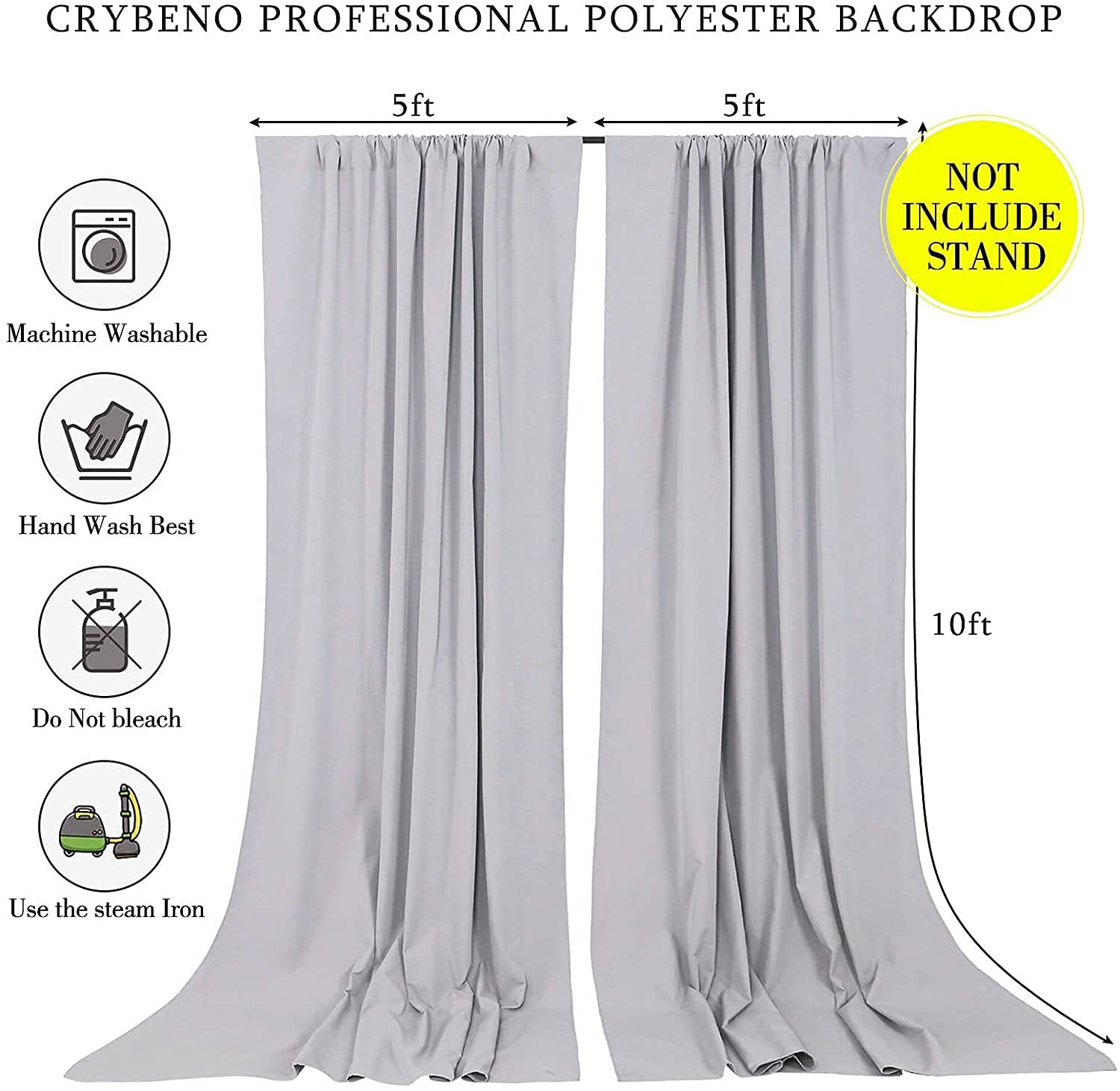 2 Panels 5×10 Ft Grey Polyester Wedding Backdrop Curtain Party Photo Drape