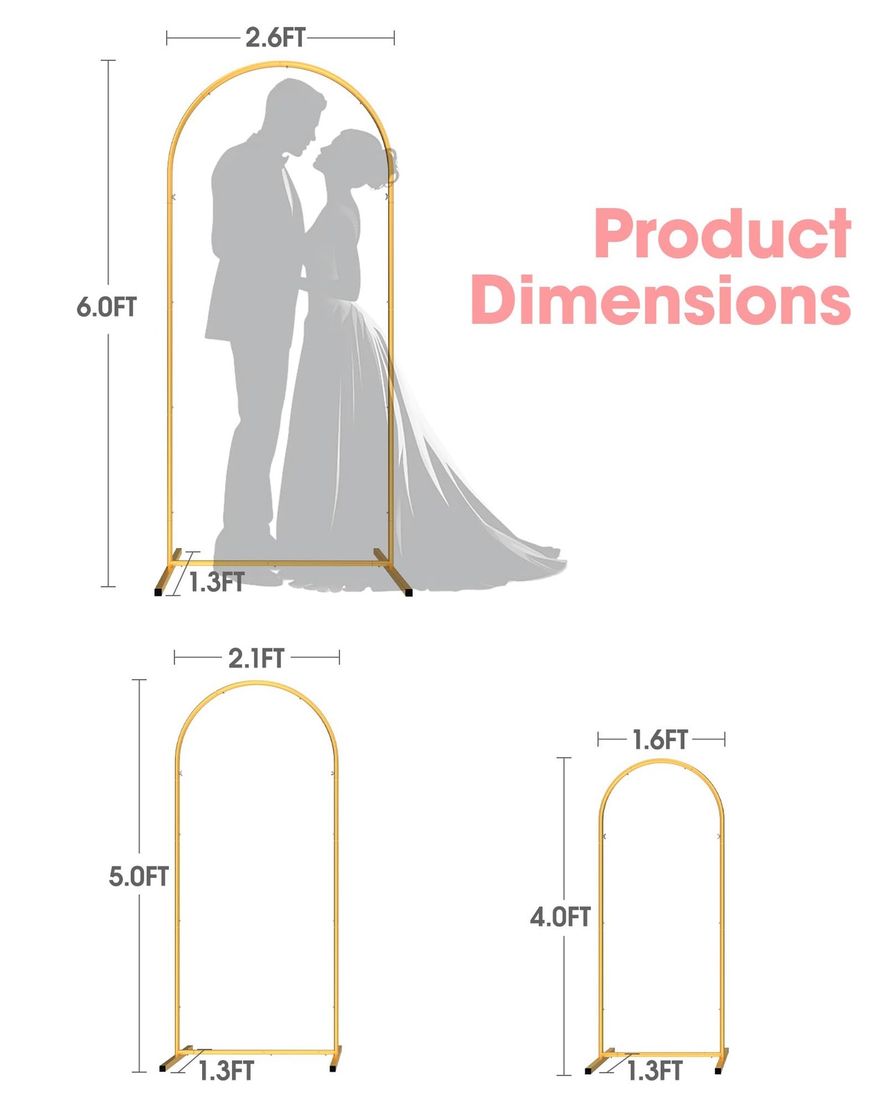 Wedding Arch Backdrop Stand Set of 3 (6FT, 5FT, 4FT) – Stable Freestanding Go…