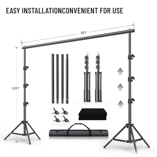 8.5X10 FT Photo Background Stand with 10X12 FT Black Backdrop Stand + Black